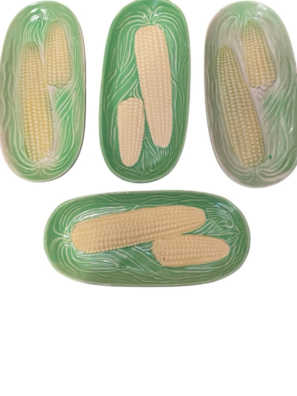 Vintage Ceramic Corn on the Cob Dishes Set of 8 Green Husk Relief Japan Retro - Picture 2 of 4